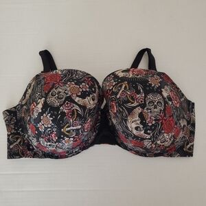 Torrid Curve Women's Underwire Lightly Padded Skull Print Bra Size 46DDD Black